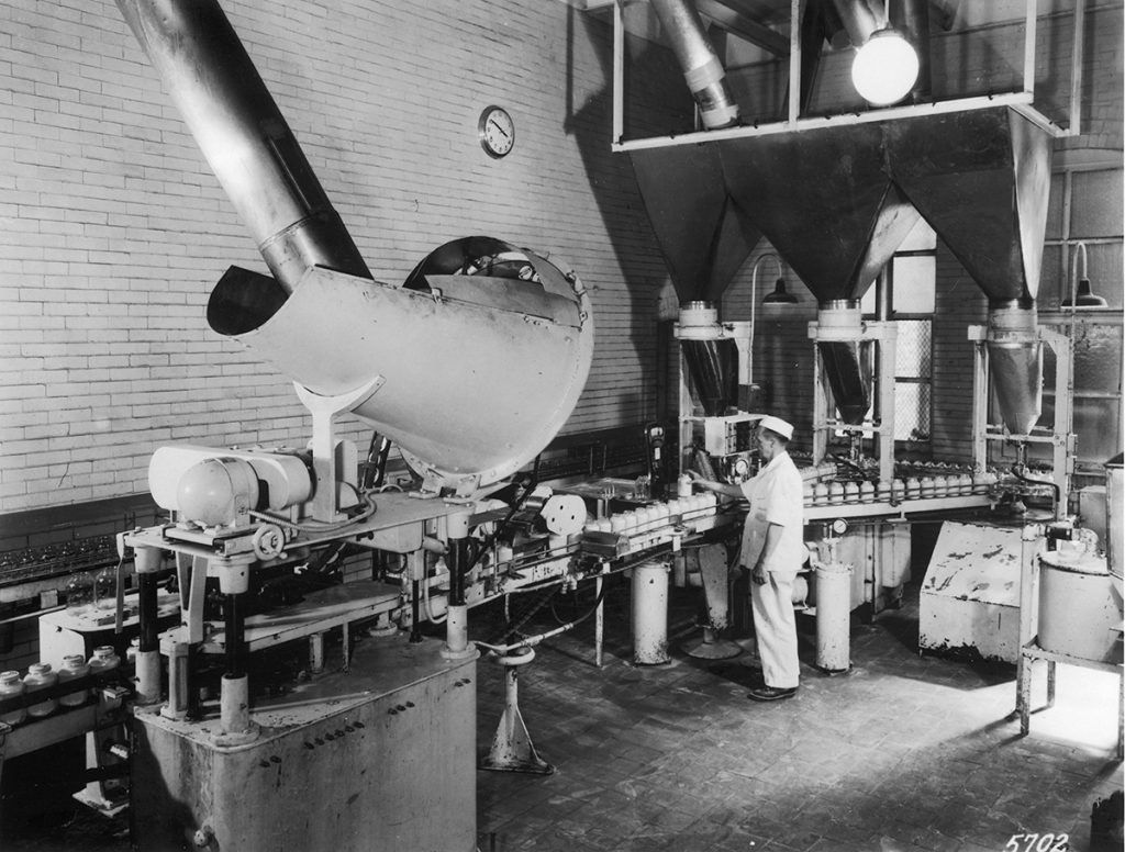 The bottling line at the Horlick’s plant. Date unknown. Photograph courtesy of the Wisconsin Historical Society, Image ID: 23702