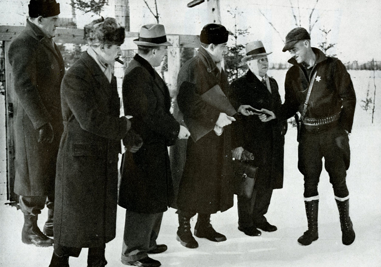 A guard checks the credentials of buyers arriving for the Fromms’ 1935 fur auction. When the Fromms realized that many buyers were excited to visit because of Northern Wisconsin’s reputation as a vacation spot for Chicago gangsters, they ensured armed guards were visible whenever possible. Photograph courtesy of the Marathon County Historical Society.