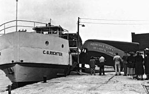 The Door County bookmobile traveled to some parts of the rural county by ferry. Image courtesy of the Egg Harbor Historical Society..