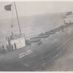 A black and white photo of the South Park, a whaleback ship