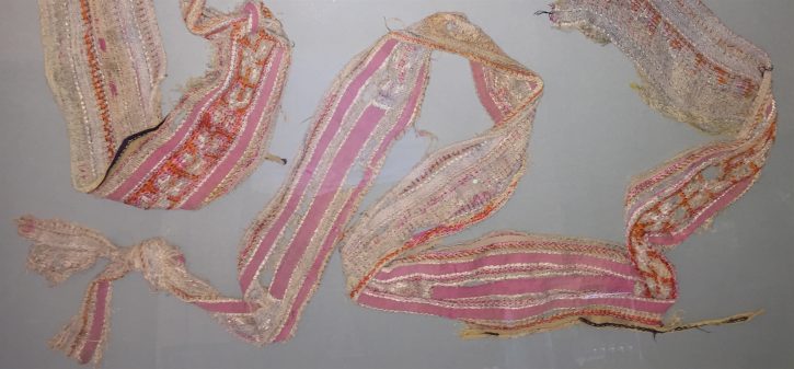 A detail of the baby sash that saved the authors life