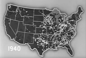 A map showing the extent of rural electrification in 1940.